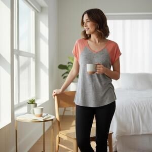 Urban Outfitters flowy boho style V neck coral/ gray M